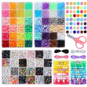 TEMU 1860개 (또는 535개 구성) 캔디 비즈 알파벳/숫자 비즈 팔찌 만들기 키트, 탄성 실 - 스캔용 사전 절단, 초보자를 위한 DIY 주얼리 공예, 와이어링 & 가위 포함