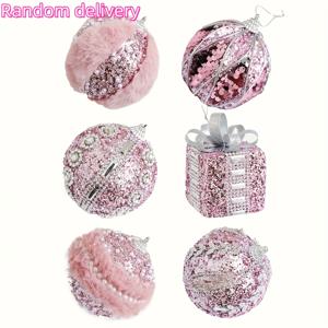 TEMU 글램 스타일 핑크 폼 크리스마스 장식 - 둥근 플라스틱 판타지 테마 매달 장식 크리스마스 트리 및 가정 장식용 - 깃털 없음