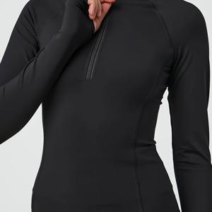 TEMU 1개 여성용 소프트 스트레치 엄지 핏 하프 지퍼 긴팔 탑 - 엄지 핏 디자인의 솔리드 캐주얼 운동 셔츠, 라운드넥 & 지퍼 클로저, 헬스, 운동 & 캐주얼 복장 (세탁기 사용 가능, 단색, 중간 스트레치, 편안한 착용감)