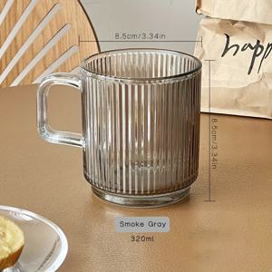 TEMU 1개 커피컵, 320ml 줄무늬 유리 손잡이 있는 컵, 음료용 컵, 심플한 유리잔, 홈 밀크컵, 아이스커피 컵, 차잔, 주스 컵|텀블러