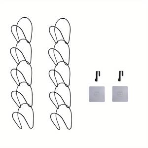 TEMU 10개 블랙 아이언 모자 걸이 정리대, 파우더 코팅 마감 - 베이스볼 캡, 스카프, 핸드백 & 타월용 공간 절약형 멀티 루프 행거 - 벽 또는 문에 부착 가능한 접착 패드, 문걸이 랙| 정리대|파우더 코팅 행거, 베이스볼 캡용 모자 걸이|행거