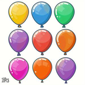 TEMU 18개 5x6인치 풍선 컷아웃 카드 - 노란색, 초록색, 빨간색, 주황색, 보라색, 분홍색의 생생한 풍선 디자인, 파티 장식, 생일 파티 용품 및 파티 답례품
