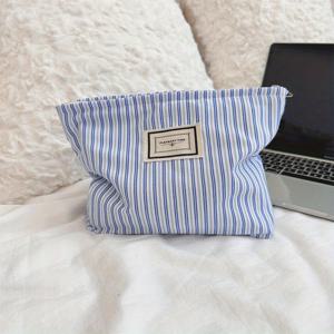 TEMU 1pc 캔버스 화장품 가방, 대용량, 휴대용 줄무늬 메이크업 포켓, 향이 없는 화장품 정리함, 브러시, 립스틱, 오빠 가방을 위한 다목적 여행용 보관함