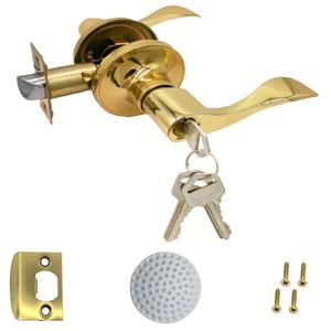 TEMU 금색 아연 합금 문 손잡이, 자물쇠 및 열쇠 포함, 실내/실외 원형 손잡이, 침실, 욕실, 현관문용 - 고성능 금속 문 하드웨어, 응용 프로그램 제어 기능 포함