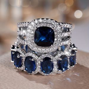 TEMU 2개 세트 패셔너블 우아한 여성용 달걀형 풀 서클 반짝이는 합성 지르코니아 링, 독립적으로 착용 가능