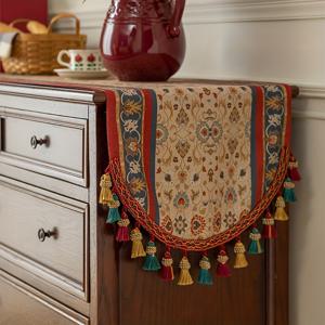 TEMU 빈티지 아메리칸 테이블 러너 - 레드 & 베이지 체크 무늬 태슬 장식, 폴리에스터 직사각형 식탁 커버, 주방 및 현관용 드레서 커버 - 우아한 홈 데코, 고급스러운 질감