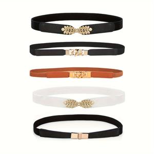 TEMU 빈티지 신축성있는 코르셋 벨트 여성용 - 5개 세트, 잎 버클이 달린 스트레치 웨스트밴드, 홀로우 디자인, 드레스 및 아우터웨어에 다재다능, 손세탁 가능 - 캐주얼, 비치, 파티, 웨딩 이벤트에 적합