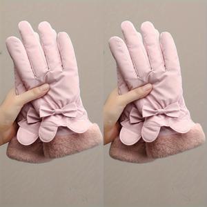 TEMU 2쌍 '겨울 플리스 보온 장갑 - 미끄럼방지 사이클링 장갑, 리본형 손목 스트랩, 두꺼운 보온 레이싱 클로저 (핑크/블랙/퍼플) - 스키, 트램, 야외 및 추운 날씨용 - 핸드