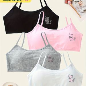 TEMU 3개 랜덤 색상 여아 속옷 브라 탈부착형 가슴 패드 조끼 (스틸 링 없음), 편안하고 통기성이 좋은 부드러운 탄성 스포츠 브라 (10세용), 여아 스포츠 브라, 스포츠 브라, 중학생 브라, 주니어 브라, 키즈브라, 아동브라, 여아 브라, 탈부착형 브라