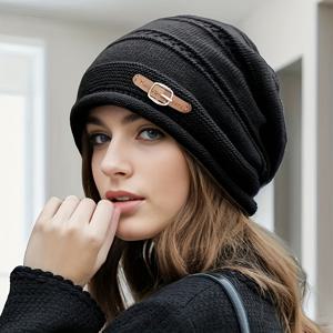 TEMU 겨울용 슬라우치 모자 - 따뜻하고 신축성 있는 탄력, 편안한 스택 가능 사이즈, 날씨에 적합, 세탁기 및 드라이클리닝 가능, 캐주얼 아웃도어 겨울용
