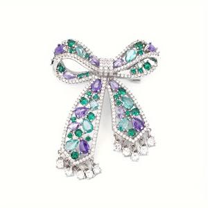 TEMU 1개 프렌치 스타일 큐빅 합성 지르코니아 리본 브로치 핀 - 프랑스 이름판 (예: 