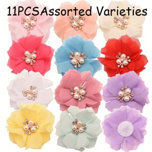 TEMU 11개 세트 2.4인치 (6cm) 치프론 꽃 (머리 클립 없음) 귀여운 머리 액세서리 헤드밴드 DIY 드레스 샌들 모자 용품 패션 웨딩 장식 꽃