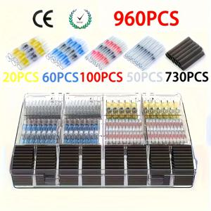TEMU 보트, 차량 및 오토바이용 내구성 있는 전기 터미널 키트 960개 세트 - 버스플리스, 솔더 실 와이어 커넥터 및 튜브 슬리브 - 안전하고 신뢰할 수 있는 연결