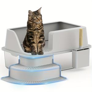 TEMU XL 스테인리스 스틸 모서리 입구 화장실, 초대형 반폐쇄형 금속 화장실, 화장실 삽 및 발판 포함 (다크 그레이, 라이트 그레이, 블랙 색상)