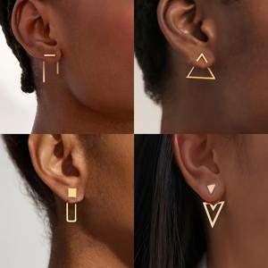 TEMU 여성용 패셔너블 삼각형 화살표 긴 사각 기하학 귀걸이 8피스 세트와 삼각형 긴 사각 홀로우 이어링 후면 매달림, 레트로 스타일 결혼식 파티 액세서리 선물 - 추수감사절을 위한 엄마를 위한 두 조각|귀걸이