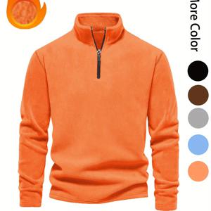 TEMU 플리스 안감 하프 지퍼 풀오버 스웨트셔츠 - 캐주얼 V넥, 커플용 긴팔 탑 - 가을 & 겨울에 완벽함