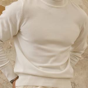 TEMU 남성용 솔리드 컬러 긴팔 하이넥 캐주얼 스웨터 - 레귤러 핏 소프트 웜 풀오버, 가을 겨울용 다목적 일상 & 포멀웨어, 부드러운 질감, 고품질 니트웨어