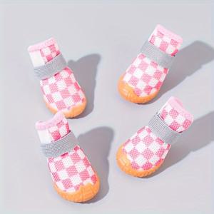 TEMU 모든 계절용 4켤레 개 신발, 통기성 좋음, 먼지 방지, 미끄럼 방지, 탄력 있는 펫 슈즈, 포메라니안, 테디, 소형견 및 고양이용|강아지유모차