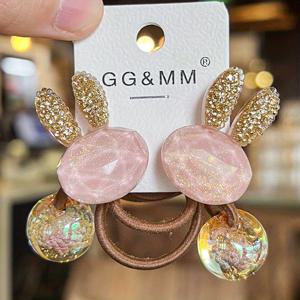 TEMU 2개 귀여운 만화 토끼 머리끈 - 여자 아이들을 위한 달콤한 파스텔 혼합 색상 헤어 액세서리, 고탄력 아크릴 비즈 & 반짝이는 디자인, 머리에 부드럽고 귀여운 헤어 액세서리