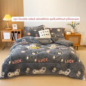 TEMU 【일상적인 편안함】 포근한 플러시 만화 곰 이불 - 두꺼운, 부드러운, 따뜻한 겨울 침구, 집이나 호텔용, 세탁기 사용 가능, 싱글 또는 더블 침대용 대형 사이즈, 