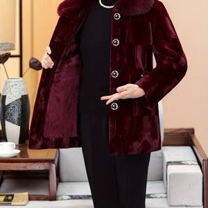 TEMU 플러스 사이즈 - 여성용 우아한 인조 모피 코트 | 겨울 따뜻함, 레귤러 슬리브, 스퀘어넥, 단색, 싱글 브레스트 플래킷