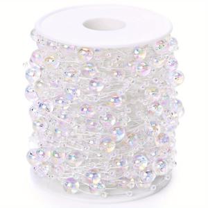 TEMU 화이트 비즈 스트링, 98피트 (30미터) 무지개 빛깔 비즈 가랜드 공예용 끈 3mm 및 8mm 반짝이 비즈 줄 선물 포장 웨딩 크리스마스 트리 장식 액세서리