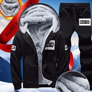 TEMU 남성용 겨울 스포츠 재킷 및 바지 세트 | 후드, 신축성 없는 원단, 기하학적 패턴, 긴소매, 포켓, 레귤러 핏|스포츠|냉장고바지|남자바지