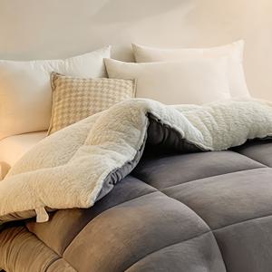 TEMU 1pc 캐빈 스타일 셰르파 양털 이불 코어, 부드럽고 편안한 빵 그리드 침구, 따뜻한 푹신한 양면 이불