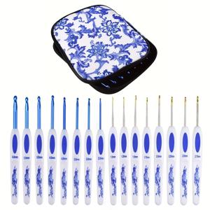 TEMU 16개 세트 인체공학적 크로셰 후크, 꽃무늬, 1.0mm-6.0mm DIY 수제 뜨개질 도구 세트, 보관함 포함, 초보자 및 숙련된 뜨개질 애호가에게 적합, 재봉 보관함