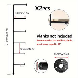 TEMU 빈티지 산업용 철 파이프 벽걸이 선반 - 6단 블랙 메탈 수납 랙, 사무실, 거실, 주방 & 욕실용 쉬운 설치 DIY 오픈 책장, 랙