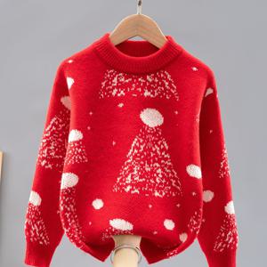 TEMU 여아용 크리스마스 스웨터 - 레드 & 니트 풀오버 스웨터, 라운드넥, 부드러운 여아용 겨울 스웨터, 파티 의상 또는 일상적인 겨울옷 - 여아를 위한 완벽한 크리스마스 선물, 축제 분위기의 아동복, 장난기 넘치는 아동 디자인, 편안한 아동복