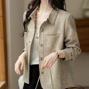 TEMU 여성용 스타일리시 베이지 - 골든 버튼, 슬림핏, 긴 소매, 가을 & 봄 자켓, 폴리에스터 안감, 캐주얼 의상, 캐주얼 의상 자켓|슬림핏 자켓|폴리에스터 안감 자켓