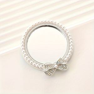 TEMU 우아한 진주 리본 DIY 거울 - 가벼운 금속 프레임 메이크업 거울, 휴대폰 케이스 및 홈 데코용