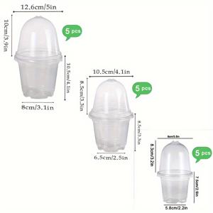 TEMU 15/30개 투명 라운드 플라스틱 묘목 화분 도메 뚜껑 포함 - 3.5/4/5 인치, 내구성 & 가벼움, 실내/외부 원예에 이상적, 높은 수분 및 안정된 온도 보장, 씨앗, 절단 및 발아, 절단 번식에 완벽, 클램쉘 클로저, 견고한 구조, 식물용 화분