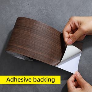 TEMU 갈색 나무 무늬 자체 접착 벽지, 두꺼운 갈색 직선 패턴 주방 캐비닛 가장자리 트림, 가구 수리 및 창턱 장식 테두리
