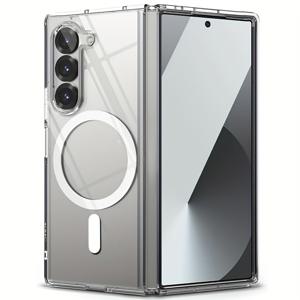 TEMU 홀리디 아크릴 투명 자석 올인클루시브 보호 폰 케이스는 삼성 갤럭시 Z 폴드 3/갤럭시 Z 폴드 4/갤럭시 Z 폴드 5/갤럭시 Z 폴드 6에 무선 충전을 지원합니다.