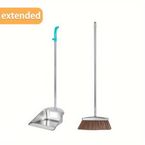 TEMU 스테인리스 스틸 가정용 마당과 먼지통 세트, 연장된 115cm/45인치 디자인, 먼지통에서 머리카락을 쉽게 제거할 수 있습니다. 스테인리스 스틸 긴 손잡이 마당, 내구성 있는 먼지통 및 실내 및 실외 사용을 위한 주방 청소 도구
