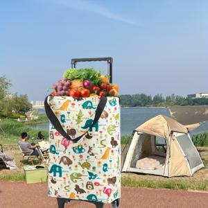 TEMU 접이식 범용 바퀴 투인원 옥스포드 천 스틸 쇼핑 카트, 대용량 휴대용 고품질 쇼핑백, 야외 및 상업용, 식료품 및 배달에 사용 가능