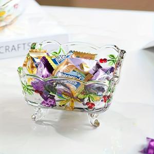 TEMU 빈티지 꽃무늬 유리 샐러드 보울, 장식용 과일 서비스 디쉬, 거실 및 식당에 이상적, 가정 장식 액세서리, 전원 필요 없음, 나무 재료 없음