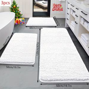 TEMU 3개입 초장 바스 매트 - 미끄럼 방지 뒷면이 있는 매우 부드러운 플러시 욕실 러그, 초대형 바스 매트 (120cm/48인치) - 욕실, 스파용 튼튼한 바스 매트