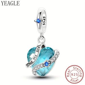 TEMU 925 스털링 실버 아쿠아마린 하트 펜던트 비즈 여성 패션 팔찌 DIY 액세서리, 가족과 친구를 위한 완벽한 선물!