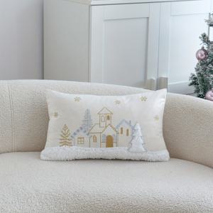 TEMU 1개의 전통적인 크리스마스 자수 베개 커버, 금색과 은색 나무와 집 디자인, 지퍼가 달린 폴리에스테르 장식 쿠션 케이스, 부분 세척 관리, 실내 휴일 장식용 - 베개 삽입물 포함되지 않음
