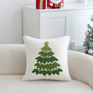 TEMU 크리스마스 트리 자수 베개 커버, 전통 스타일, 기계 세척 가능, 지퍼 폴리 에스터 장식 베개 커버 - 1개|베개커버