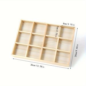 TEMU 1pc 손으로 만든 단단한 나무 보석 정리 트레이 - 대형 직사각형 비즈 비즈 및 보석 디스플레이 보관함, 여러 구획이 있는 자연 나무 색상으로 집 장식, 책상, 또는 선물, 보석 트레이|책상