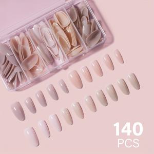 TEMU 140개, 5색상 짧은 아몬드 네일팁, 14사이즈 아크릴 네일팁 풀세트, 여성 일상 및 파티용, 네일살롱 DIY 젤네일 세트 용품