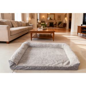 TEMU 중대형견용 그레이 소파 스타일 강아지 침대 - 내구성 있는 폴리에스터 직사각형 애완동물 침대, 강화된 가장자리, 조립 필요 없음, 모든 개 크기(소형부터 XL 사이즈까지), 초대형 강아지 침대, Sofastyle 디자인, 퀼트 질감