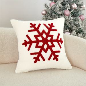 TEMU 1 빈티지 영감 크리스마스 눈꽃 자수 베개 커버 | 베이지 배경에 축제적인 레드 & 화이트 디자인 | 거실, 침실 및 휴일 파티 장식용 지퍼 폴리에스테르 쿠션 케이스, 크리스마스 베개 커버