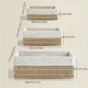 TEMU 3개 세트 종이 로프 짠 수납 바구니, 침대 밑 수납용