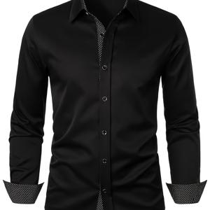 TEMU 남성용 컬러 슈트 셔츠, 도트 패턴 디테일, 긴 소매 라펠 슬림핏 칼라 드레스 셔츠, 비즈니스 및 공식 행사용