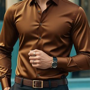 TEMU 남성용 슬림핏 드레스 셔츠 - 정장 및 비즈니스 복장, 클래식 버튼업 칼라, 논스트레치 원단, 우아한 사무실 & 결혼식 셔츠, 사계절 전문 의류, 웨딩 드레스 블라우스, 세련된 디자인, 광택 마감, 스타일리시 블라우스, 기업복